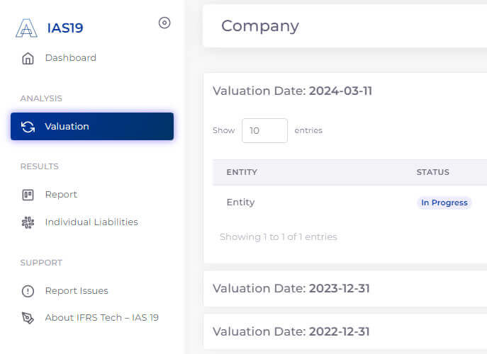 The image showcases Prima Consulting’s IAS 19 Actuarial Valuation Suite, a specialized software tool designed for conducting actuarial valuations of employee benefits.