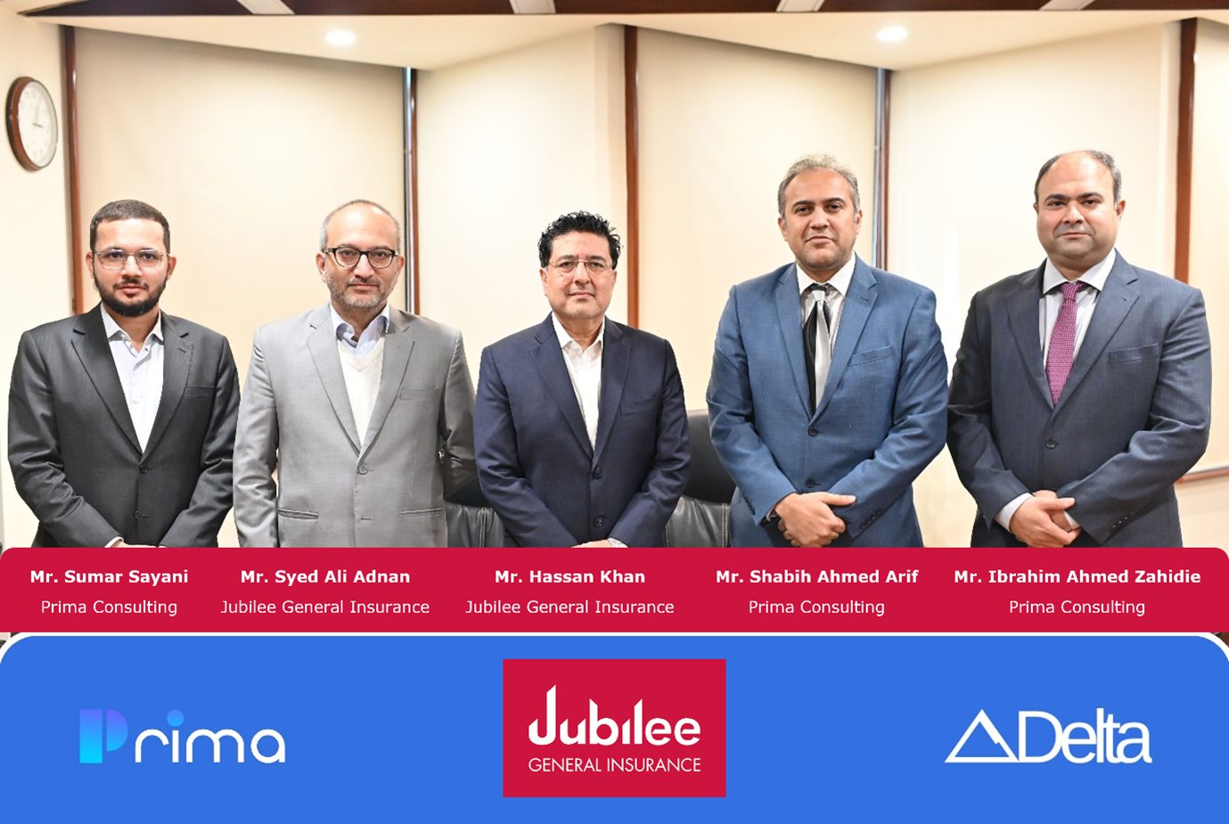 Five Prima Consulting and Jubilee General Insurance professionals pose, showcasing their IFRS 17 Software partnership for financial transparency.