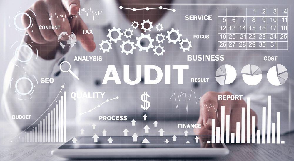 A person interacting with a tablet displaying audit-related graphics, symbolizing ARK9 EIR Financial Reporting Software's governance and audit trail capabilities.