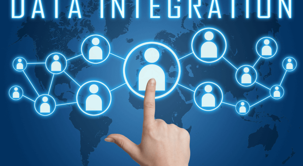 A digital network connecting icons over a world map, symbolizing ARK9 EIR Financial Reporting Software's data integration capabilities.