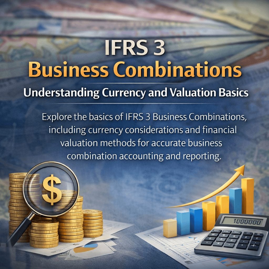 Basics of IFRS 3 Business Combinations illustrating currency impact and valuation methods for accurate acquisition accounting