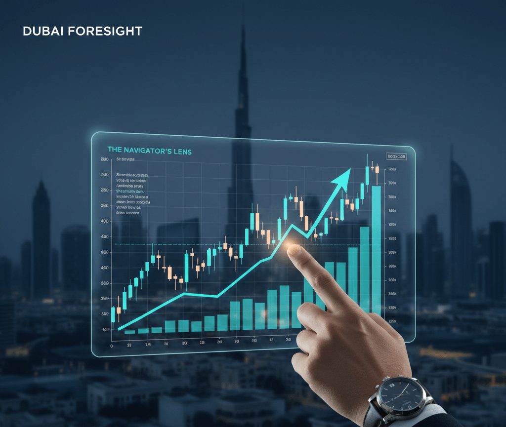 Chart displaying positive financial growth with the Dubai skyline in the background, symbolizing the process of Financial Forecasting Service Selection in Dubai.