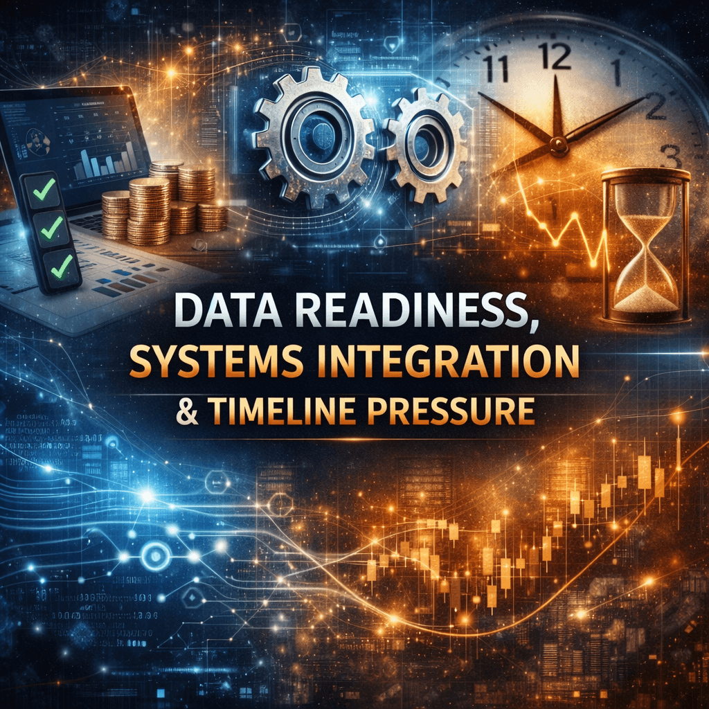 Professional infographic showing IFRS 17 implementation challenges related to data readiness, systems integration gaps, and accelerated regulatory timelines.