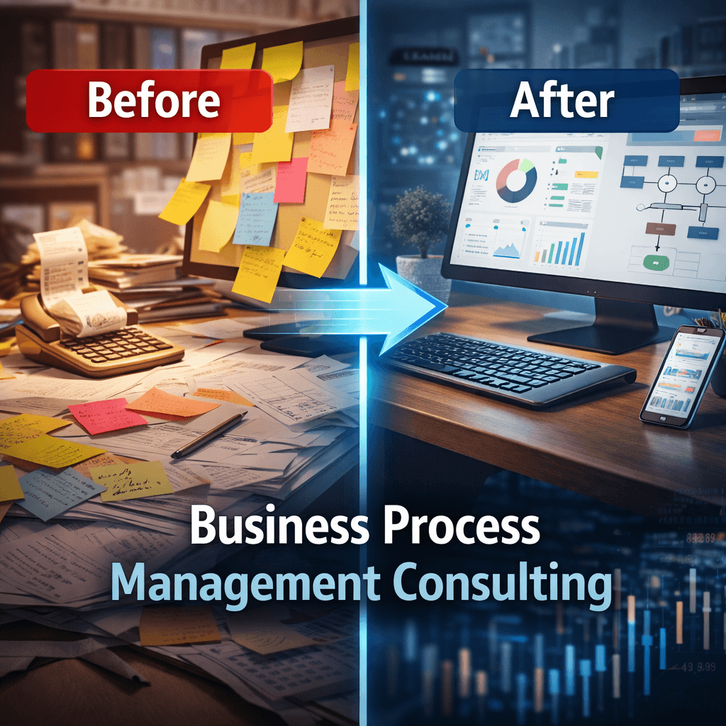 Business process management consulting transforms messy manual finance workflows into streamlined automated digital systems.