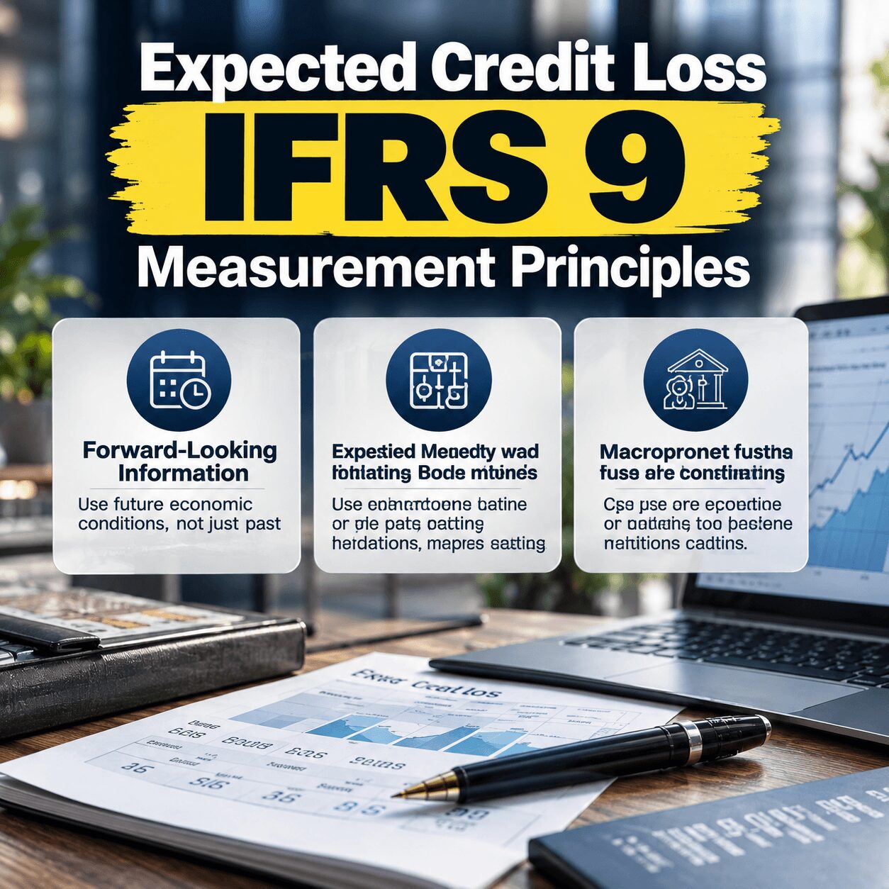 Expected Credit Loss IFRS 9 measurement principles illustrating forward-looking information, economic scenarios, and macroeconomic factors in ECL estimation.