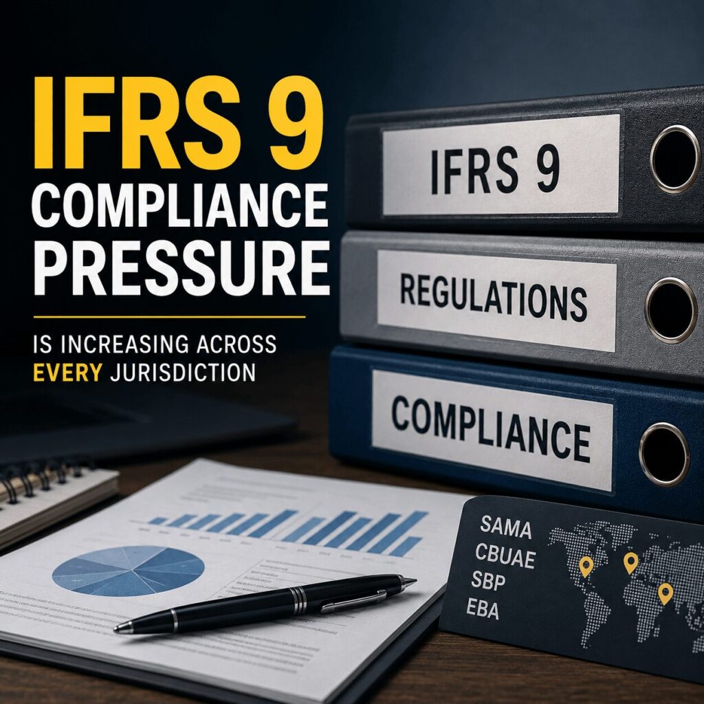 IFRS 9 compliance pressure shown through financial reports, regulatory documents, and compliance binders