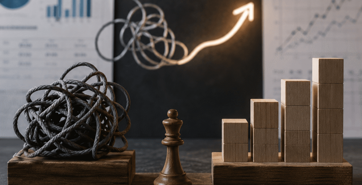 IFRS 15 revenue recognition services concept showing wooden dominoes stopped by a red barrier to represent managing revenue recognition risks.