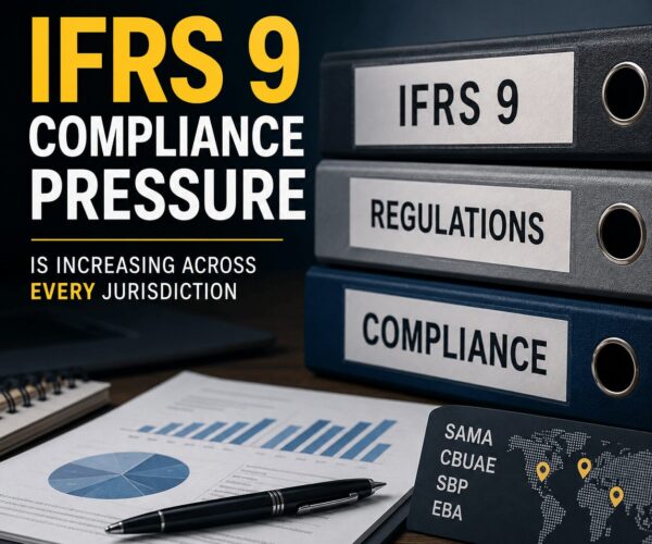 IFRS 9 compliance pressure shown through financial reports, regulatory documents, and compliance binders